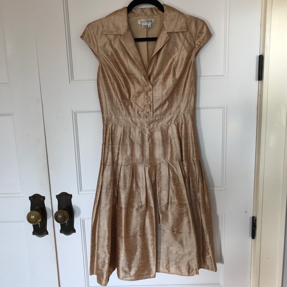 Kay Unger Gold Silk Cocktail Dress - Picture 1 of 5